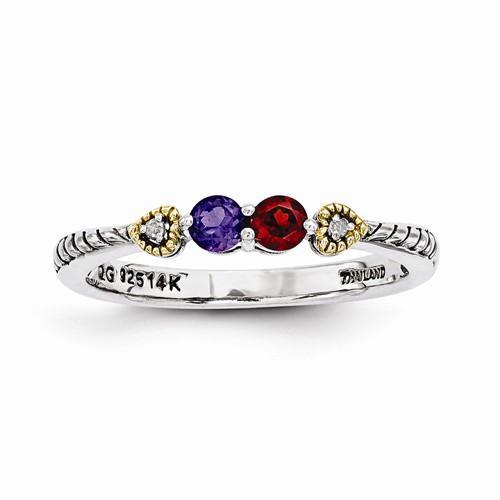 Sterling Silver & 14k Two-Stone And Diamond Mother's Ring - AydinsJewelry