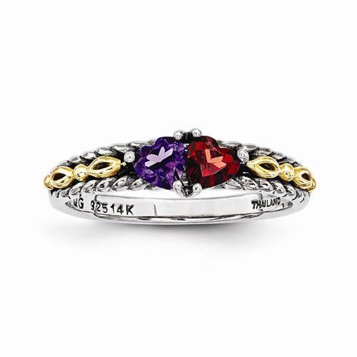 Sterling Silver & 14k Two-Stone Mother's Ring - AydinsJewelry