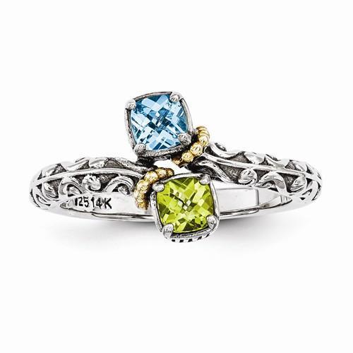 Sterling Silver & 14k Two-Stone Mother's Ring - AydinsJewelry