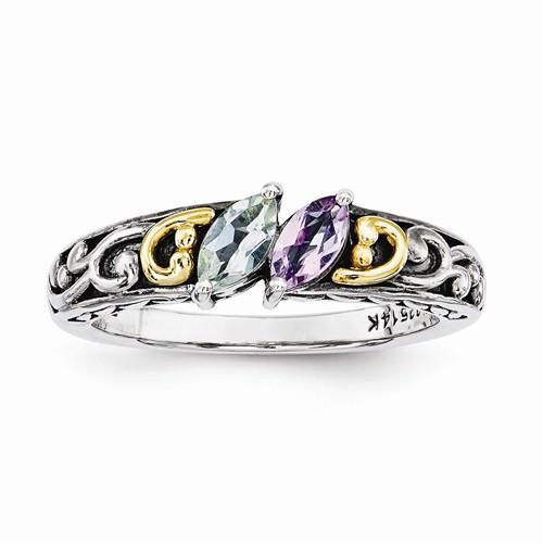 Sterling Silver & 14k Two-Stone Mother's Ring - AydinsJewelry