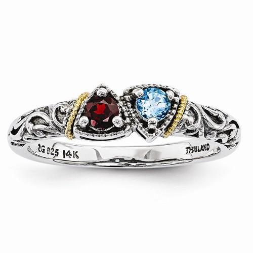 Sterling Silver & 14k Two-Stone Mother's Ring - AydinsJewelry