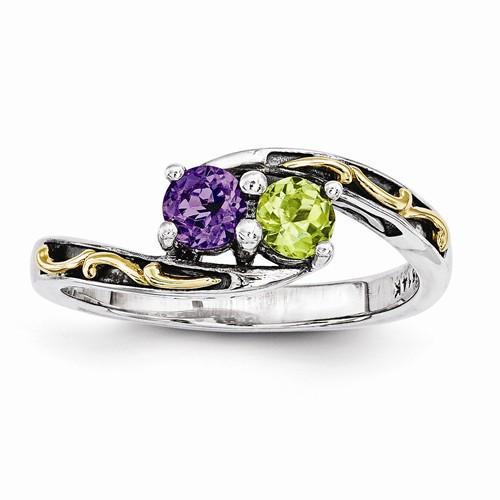 Sterling Silver & 14k Two-Stone Mother's Ring - AydinsJewelry