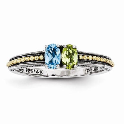 Sterling Silver & 14k Two-Stone Mother's Ring - AydinsJewelry