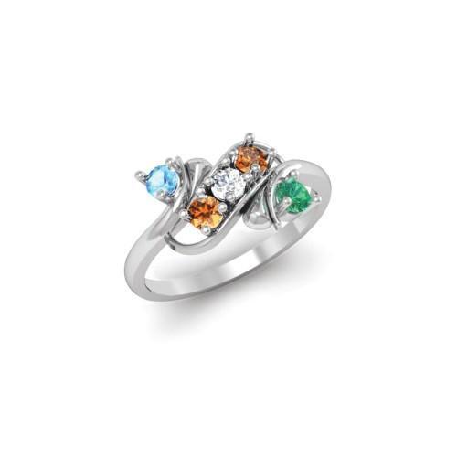 Sterling Silver Synthetic 5 Stone Mother's Ring - AydinsJewelry