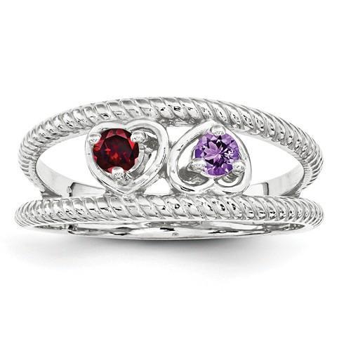 Sterling Silver Synthetic Family Jewelry Ring - 2 Stones - AydinsJewelry