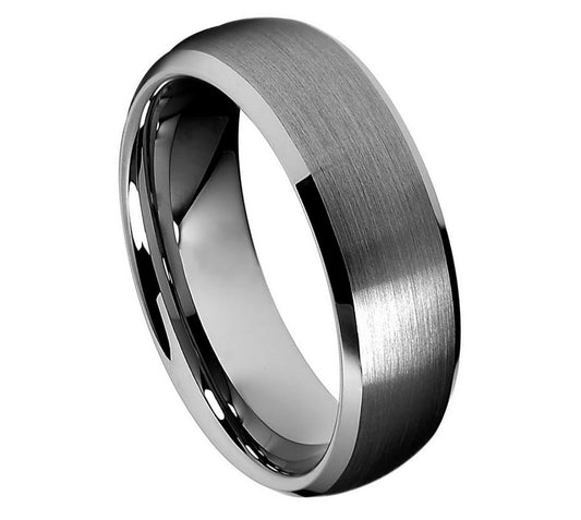 Tungsten 8mm domed bevel edge wedding band