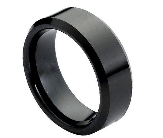 Black Tungsten Carbide wedding band with Bevel edge