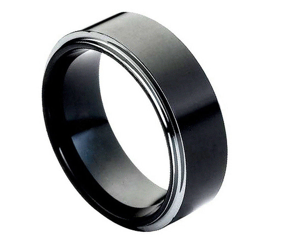 Black Tungsten Carbide Flat Wedding band 8mm