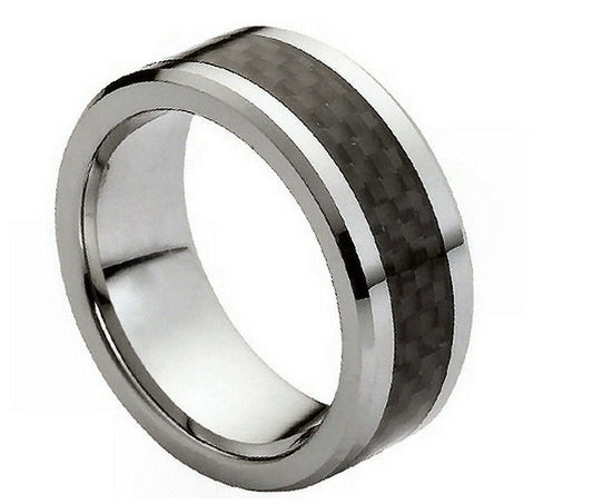 8mm Tungsten Carbide wedding band with Carbon Fiber Inlay