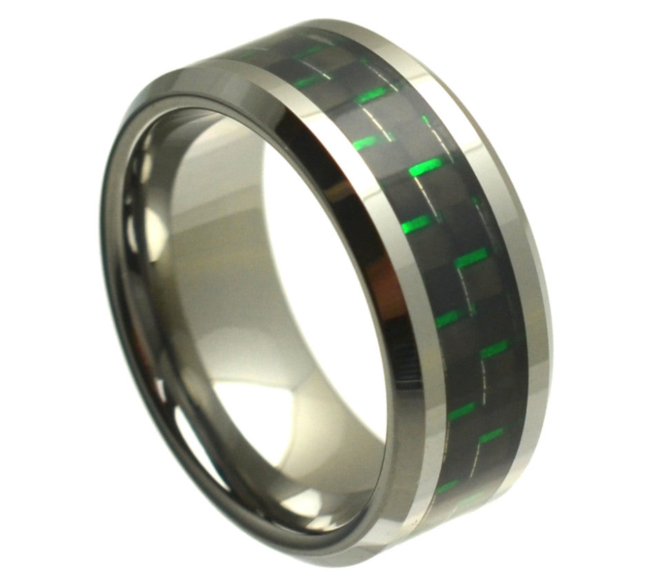Tungsten Carbide Wedding band with Green Inlay 9mm