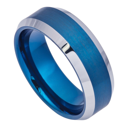 8mm Tungsten Beveled Edge Blue Ip Plating