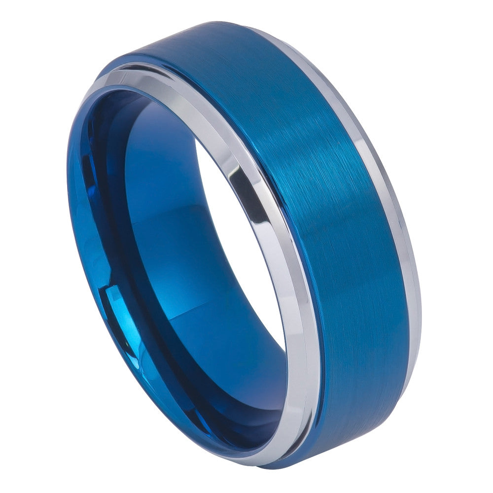 Tungsten blue ip Plated wedding band 9mm