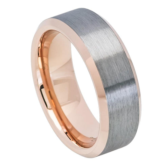 Rose Gold Tungsten Carbide Wedding Band 8mm  groved Bevel edge