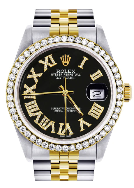 Womens Rolex Datejust Watch 16233 | 36Mm | Black Roman Dial | Jubilee Band