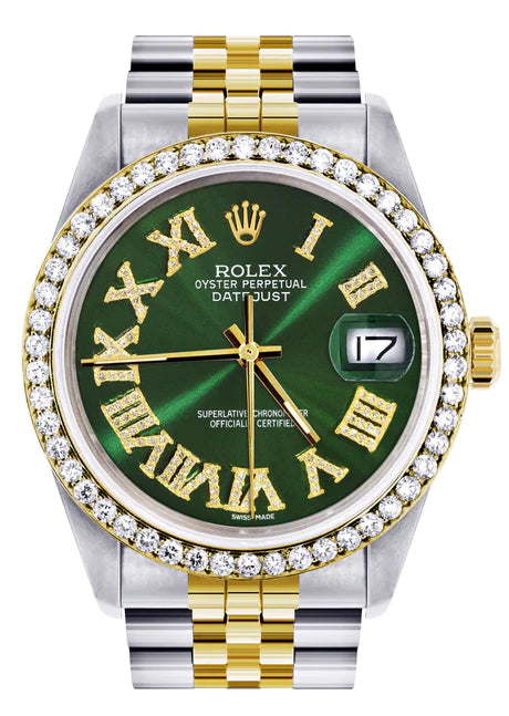 Womens Rolex Datejust Watch 16233 | 36Mm | Green Roman Dial | Jubilee Band