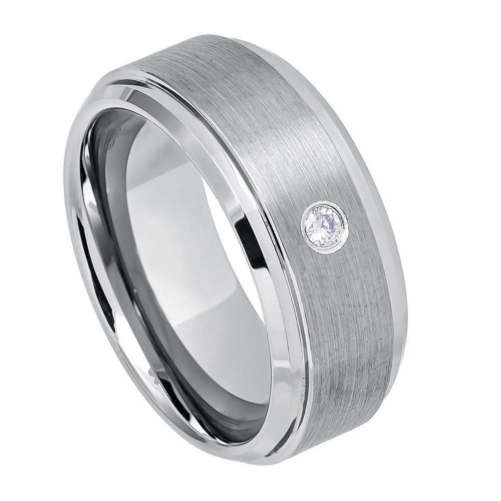 9mm Tungsten Carbide Wedding band with White Crystal