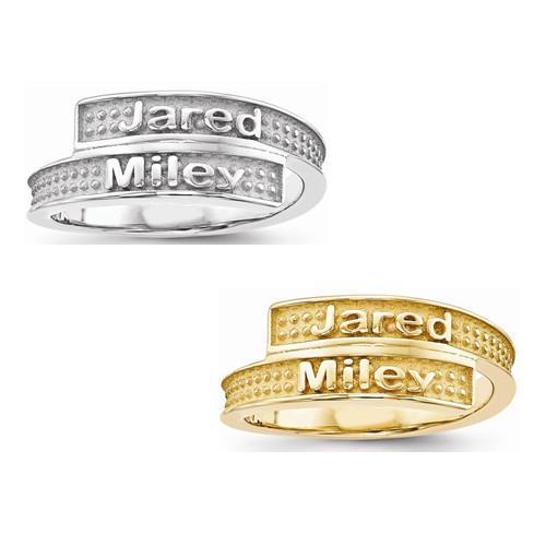 Sandblast Background Ring w/ Two Names - AydinsJewelry