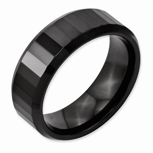 Black Ceramic Faceted Beveled Edge 8mm Polished Band