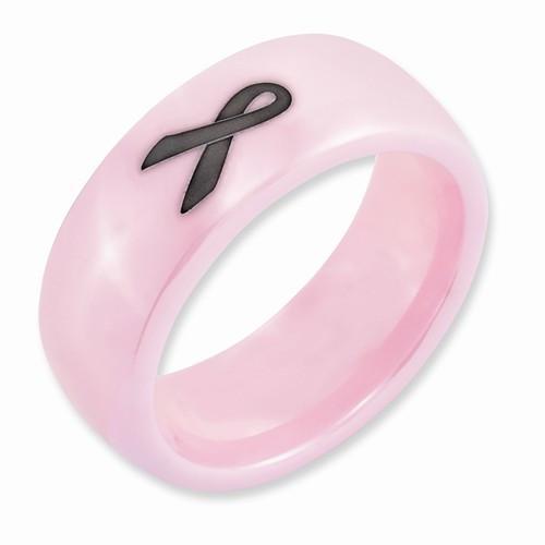 Pink Ceramic Black Laser Accented Ribbon 8mm Polished Band - AydinsJewelry