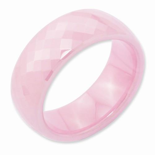 Pink Ceramic Faceted 7.5mm Polished Band - AydinsJewelry