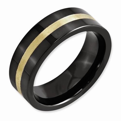 Black Ceramic Flat W/ 14k Inlay 8mm Polished Band