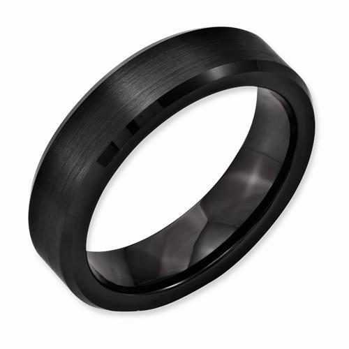 Black Ceramic 6mm Beveled Edge Brushed & Polished Band - AydinsJewelry