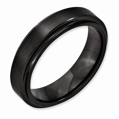 Black Ceramic Ridged Edge 6mm Brushed & Polished Band