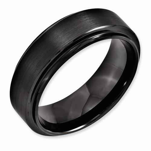 Black Ceramic Ridged Edge 8mm Brushed And Polished Band