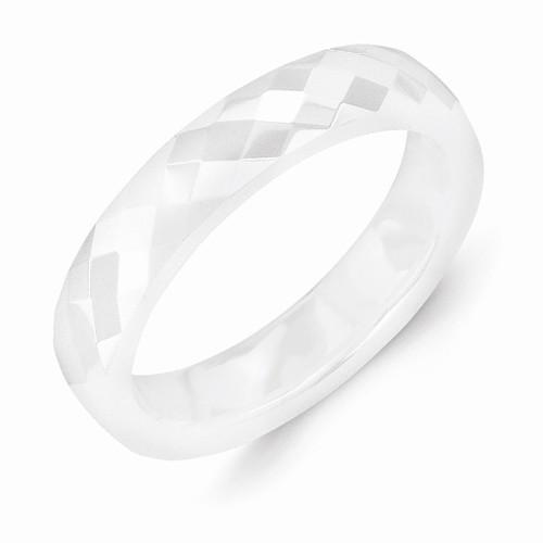 White Ceramic 4mm Faceted Polished Band - AydinsJewelry