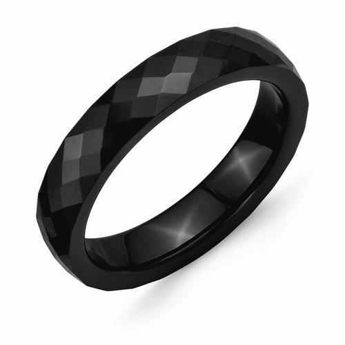 Black Ceramic 4mm Faceted Polished Band - AydinsJewelry