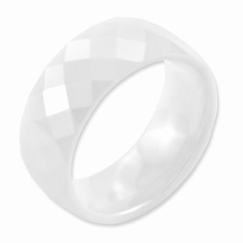 White Ceramic Faceted 7.5mm Polished Band - AydinsJewelry