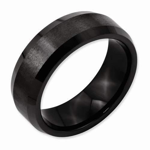 Black Ceramic 8mm Beveled Edge Brushed & Polished Band