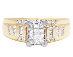 10K Yellow Gold 1/2 Carat Princess and Baguette Diamond Engagement ring 7mm