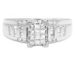 10K White Gold 1/2 Carat Princess and Baguette Diamond Engagement ring 7mm