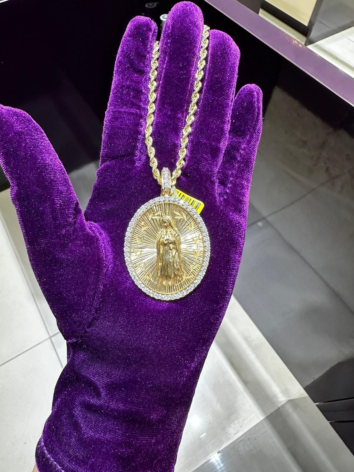 14k yellow gold 2.11 carat Virgin Lady Guadalupe Diamond Pendant