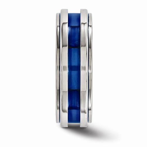 Edward Mirell Titanium Grooved Blue Anodized Band - 7mm - AydinsJewelry