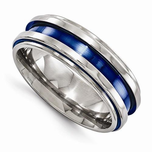 Edward Mirell Titanium Grooved Blue Anodized Band - 7mm - AydinsJewelry
