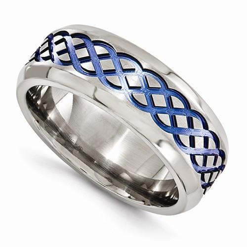 Edward Mirell Titanium Blue Anodized Brushed & Polished - 8mm - AydinsJewelry