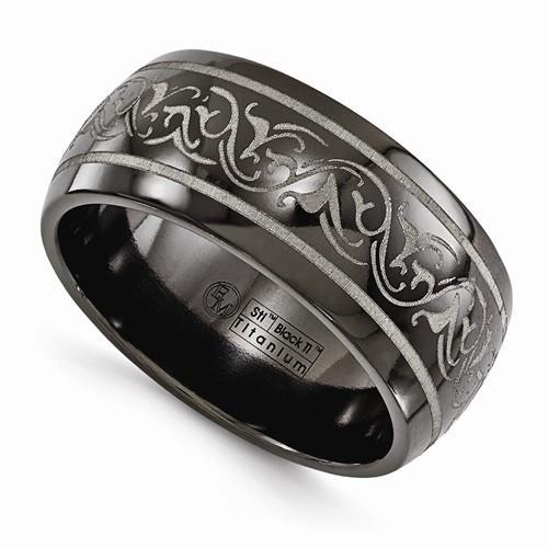 Edward Mirell Titanium Domed Laser Patterned Ring - 10mm - AydinsJewelry