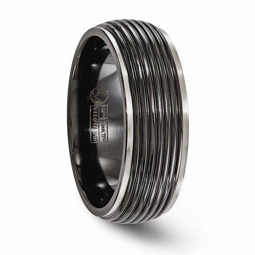 Edward Mirell Titanium Black Ti Ribbed Ring - 8mm - AydinsJewelry
