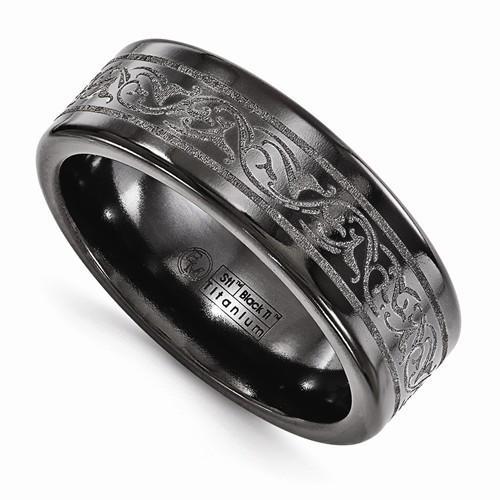 Edward Mirell Titanium Black Ti Laser Ring - 8mm - AydinsJewelry