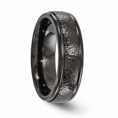 Edward Mirell Titanium Black Ti Hammered Ring - 7mm - AydinsJewelry