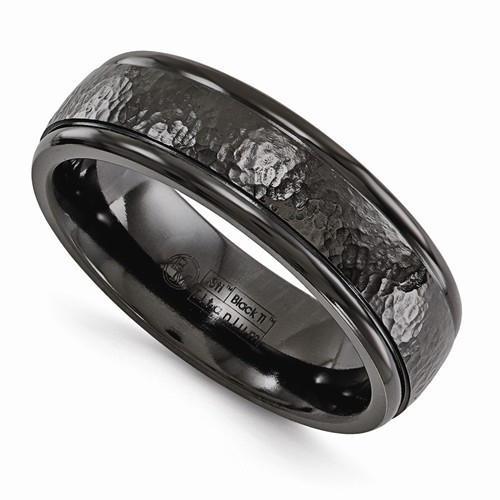 Edward Mirell Titanium Black Ti Hammered Ring - 7mm - AydinsJewelry