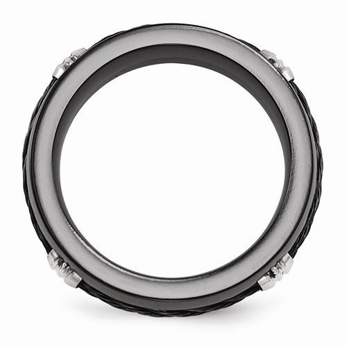 Edward Mirell Titanium Black Ti And Cable Ring - 7mm - AydinsJewelry