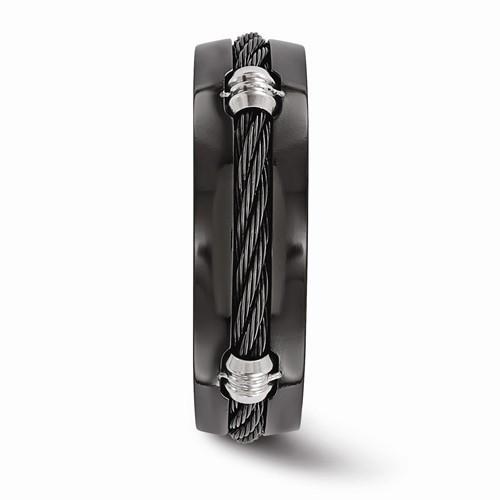 Edward Mirell Titanium Black Ti And Cable Ring - 7mm - AydinsJewelry