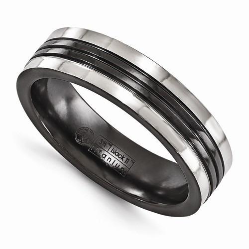 Edward Mirell Black Ti w/ Grey Grooves - 6mm - AydinsJewelry