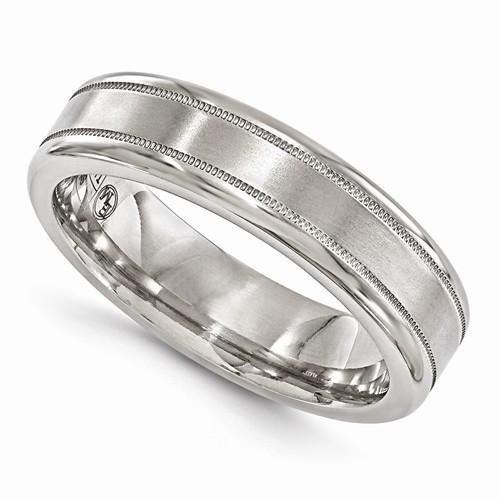 Edward Mirell Titanium Satin & Polished Millgrain Band - 6mm - AydinsJewelry