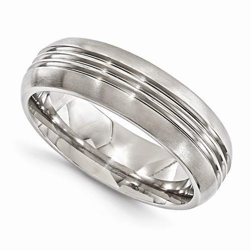Edward Mirell Titanium Polished Grooved Band - 7mm - AydinsJewelry