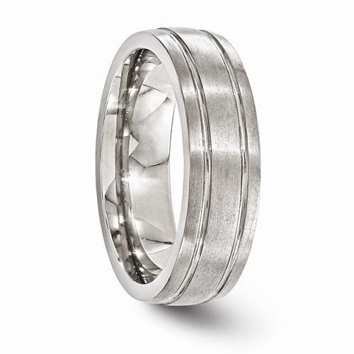 Edward Mirell Titanium Brushed & Polished Grooved Ring - 7mm - AydinsJewelry