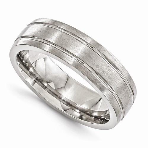 Edward Mirell Titanium Brushed & Polished Grooved Ring - 7mm - AydinsJewelry